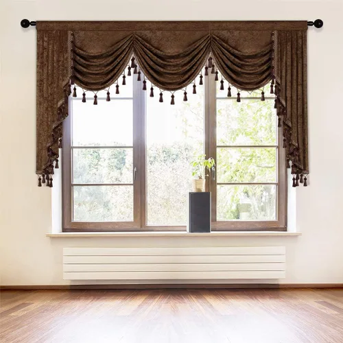 Vista 65 de ELKCA Cenefa de cortina de felpilla beige para ventana de sala de estar, cenefa de cascada para dormitorio, bolsillo para barra