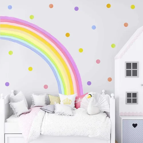 Vista 4 de Calcomanía de pared de arcoíris extragrande de 84 x 42 pulgadas, calcomanías de pared de lunares arcoíris coloridos, calcomanías de pared de arco