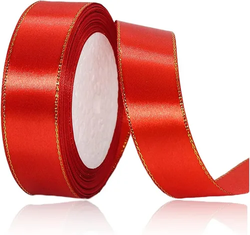 Vista 37 de Cintas de satén beige de 1 pulgada x 25 yardas, cinta de tela con bordes dorados para envolver regalos, manualidades, ramos florales, lazos