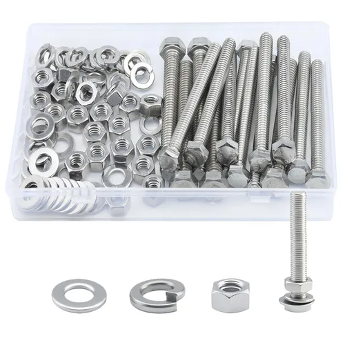 Vista 15 de Tornillo de cabeza hexagonal 1/4-20 x1 (20 unidades), tuercas de bloqueo, kits de arandelas planas y de bloqueo, acero inoxidable 304 18-8