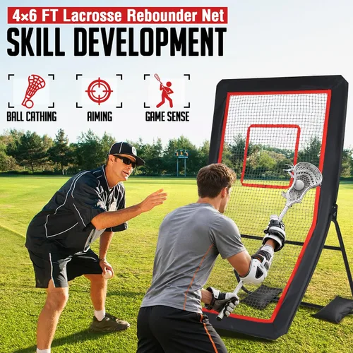 Vista 3 de ZEALFEEL Lacrosse Rebounder with 5 Adjustable Angles, 4x6FT/4x7FT Lacrosse Rebound Net with Target Strip & Anti-rust Steel Frame, Perfect for Lax