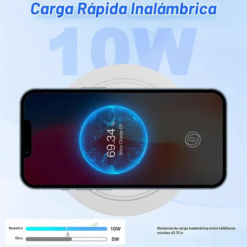 Vista 6 de XMSJSIY Cargador inalámbrico de escritorio integrado 10W 3-en-1 USB A/tipo