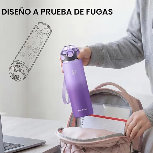 Vista 7 de Enerbone Botella de agua aislada de 24 onzas, 2 tapas de 24 onzas (con pajilla / sin pajilla), frasco de doble pared de acero inoxidable