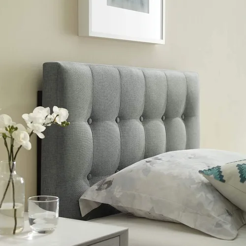 Vista 10 de Modway Emily - Cabecera individual tapizada con botones de tela de lino beige