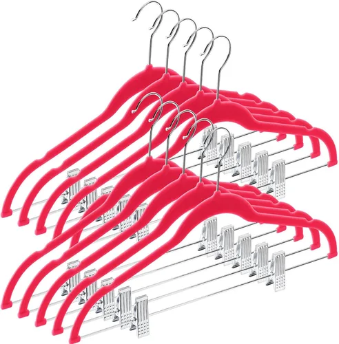 Vista 9 de Home-it - Perchas para pantalones con clips, 10 unidades, terciopelo negro, antideslizante, ahorro de espacio para pantalones, faldas, abrigos