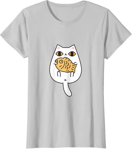 Vista 17 de Lindo gato playera Taiyaki y gato camisa Blanco