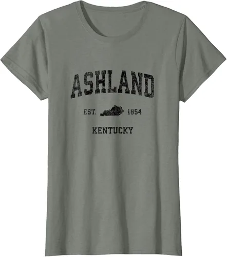 Vista 19 de Ashland Kentucky KY Vintage Sports Design Camiseta de impresión negra Asfalto
