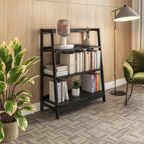 Vista 7 de Camaflexi Estantería abierta de madera maciza de mediados de siglo, acabado negro