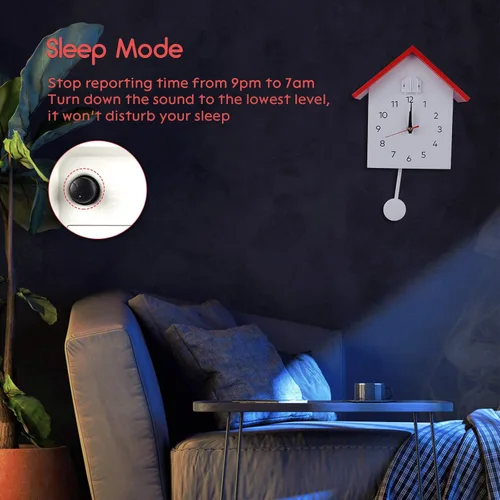 Vista 5 de KEYPOWER - Reloj de pared de cuco, sonidos naturales de pájaros o llamada de cuco, péndulo de reloj con diseño, casa de pájaros, arte de pared