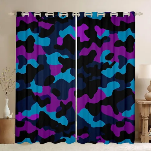 Vista 11 de Cortinas de camuflaje rústicas de camuflaje para dormitorio, sala de estar, decoración de cabaña, caza, ejército, negro, verde, aislamiento térmico