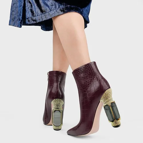 Vista 33 de FSJ Botas de tacón alto con punta puntiaguda para mujer, con tacón alto, con cremallera lateral brillante, estilo casual, para uso diario, zapatos