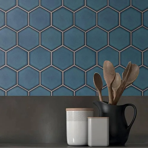 Vista 7 de TPMG-29 - Mosaico hexagonal de 4 x 4 pulgadas, porcelana, color azul cristal (pulido), 1 hoja