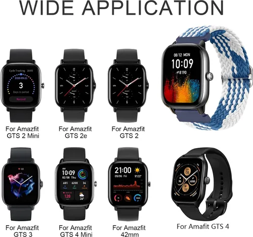 Vista 4 de Amzpas Correas de repuesto para Amazfit GTS 2 Mini/GTS 2e/GTS 2/Amazfit GTS 3/GTS 4/GTS 4 Mini, paquete de 2 correas de reloj inteligente ajustables