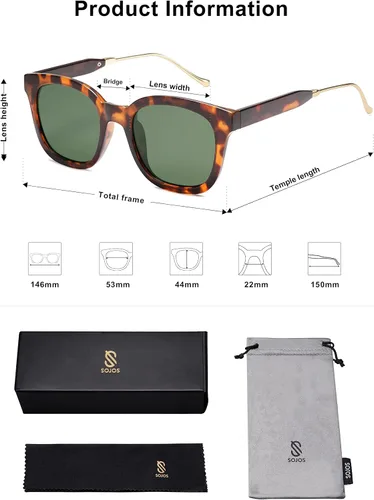Vista 5 de SOJOS Lentes de sol polarizados cuadrados clásicos para mujeres y hombres, retro, modernos, protección ultravioleta UV400 SJ2050