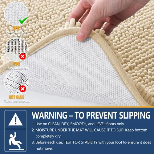 Vista 5 de Arotive Alfombras de baño de felpilla extrasuaves y absorbentes, de 24 x 16 pulgadas, lavables a máquina, parte trasera de goma antideslizante