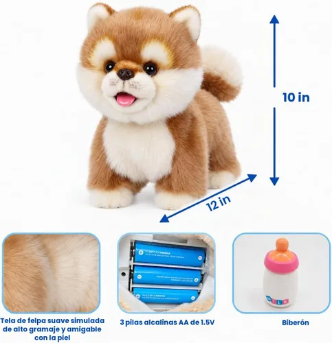 Vista 3 de CU-MATE Juguetes eléctricos de peluche Akita de 12 pulgadas, juguete electrónico de peluche para perro, robot interactivo Wuffy Puppy, caminar