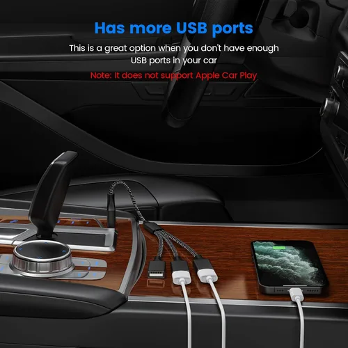 Vista 5 de MOGOOD Expansor USB de 3 puertos, 1 cable de extensión macho a 3 hembra, trenzado y duradero, transferencia de datos rápida y división de carga