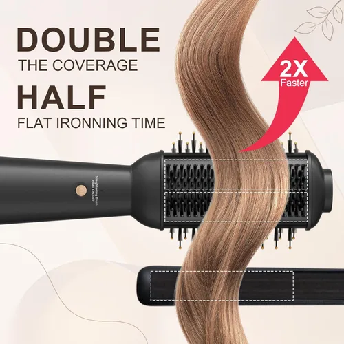 Vista 5 de Plancha plana de 110-120 V con cepillo calentado para alisar el cabello, secador de cepillo de soplado de un solo paso para cabello negro, cepillo
