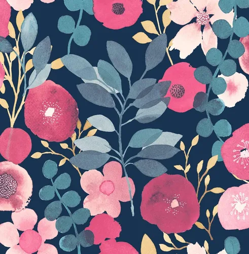 Vista 8 de NextWall Garden Dance Floral - Papel tapiz para despegar y pegar (negro azabache y rubí)