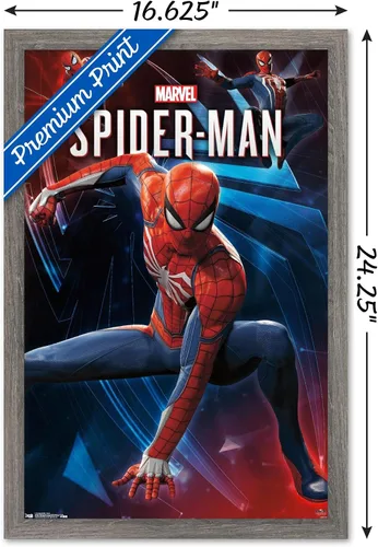 Vista 3 de Trends International Marvel Comics - Póster de pared de Spider-Man - Poses de 14.725 x 22.375 pulgadas, versión enmarcada de madera de granero