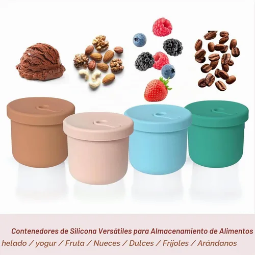 Vista 8 de Paquete de 4 recipientes de silicona de almacenamiento de alimentos de 8.5 onzas con tapas, 1 taza de recipientes reutilizables para refrigerios
