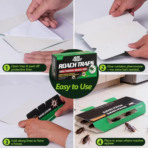 Vista 6 de USKICH Paquete de 40 trampas para cucarachas para interiores, trampas adhesivas para cucarachas, trampas de pegamento para cucarachas, trampas