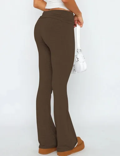 Vista 5 de Luckinbaby Pantalones ajustados acampanados para mujer, leggings plegables, elásticos, corte de bota, pantalones de yoga Y2K