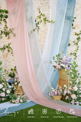 Vista 6 de Ling's moment 3 paneles de 20 pies de tela para cubrir arco de boda (azul y gris frío + blanco)
