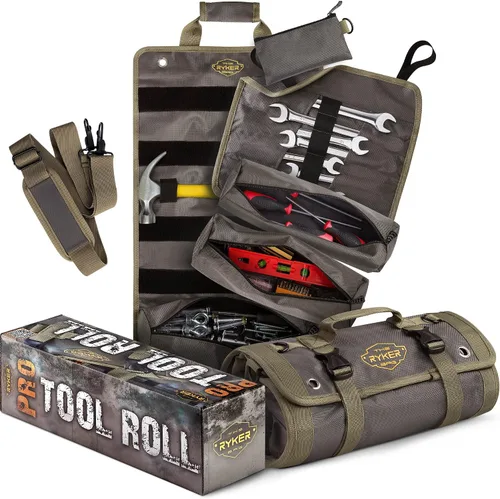 Vista 11 de The Ryker Bag Black Pro Tool Roll - Organizador de herramientas enrollable de lona resistente con bolsas desmontables para pernos, dados y pequeñas