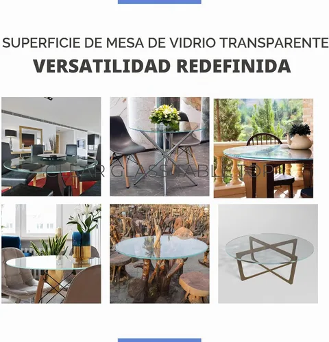 Vista 7 de Fab Glass - Mesa redonda de cristal de 48 in, grosor de 3/4 in, cristal pulido plano templado, Vidrio, Transparente