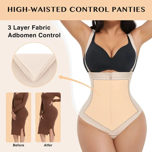 Vista 3 de Fajas colombianas con control de abdomen para mujer BBL etapa 2 Fajas colombianas busto abierto moldeador corporal faja tanga body