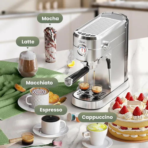 Vista 2 de Gevi Máquina compacta de café expreso de 20 bar para el hogar, cafetera