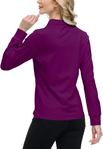 Vista 24 de JINSHI Polo de golf para mujer, de manga larga, con cremallera, deportiva, de secado rápido, atlética, casual, ajustada
