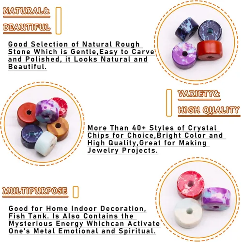 Vista 3 de Cuentas Heishi de piedra natural para hacer collares, cuentas pequeñas de piedra redonda plana de 0.116 pulgadas x 0.039 pulgadas para hacer joyas