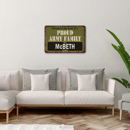 Vista 5 de Chico Creek Signs Letrero de metal con texto en inglés "Your Name Proud Army Family", regalo personalizado de 8 x 12 pulgadas, 108120023001