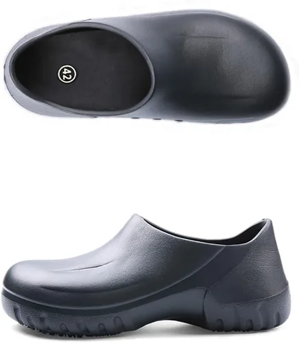 Vista 3 de Zapatos de chef para hombre, zuecos de enfermería, antideslizantes, zapatos de trabajo unisex, impermeables, resistentes al aceite, zuecos