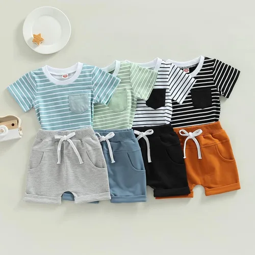 Vista 9 de Conjunto de ropa de verano para niños pequeños, 2 piezas, camiseta de manga corta con cintura elástica