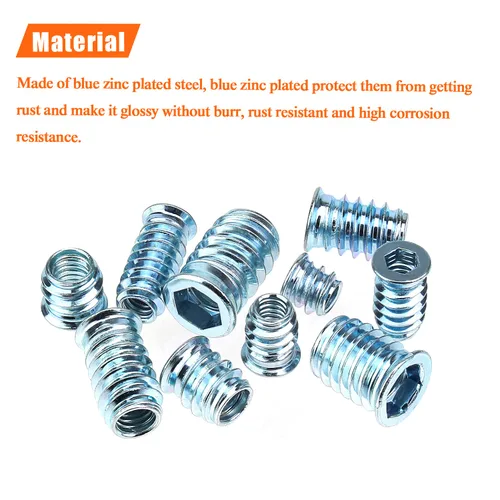 Vista 2 de Insertos roscados de 1/4-20, insertos de madera, insertos roscados de acero para tornillo de muebles de madera, kit de 145 piezas de insertos