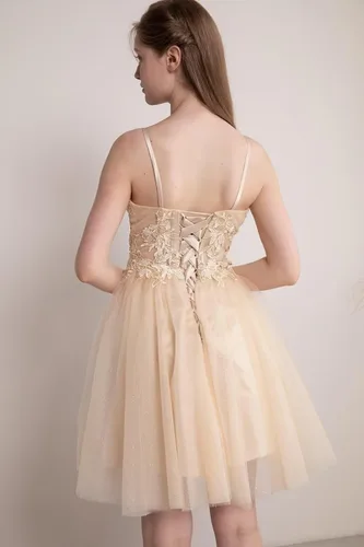 Vista 3 de Molisa Vestidos de tul brillante 2023 cortos para adolescentes con apliques de encaje corsé vestido de graduación, vestidos de fiesta de cóctel