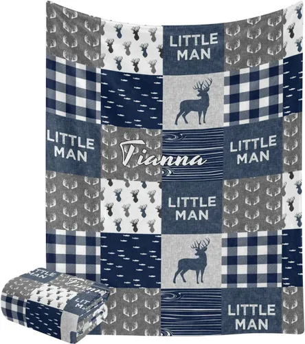 Vista 11 de XOZOTY Manta de bebé personalizada con texto y nombre, diseño a cuadros de hombre pequeño, con texto y nombre, para niños y niñas, regalo