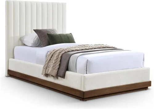 Vista 13 de Meridian Furniture B1245Beige-T Emmet Collection Modern Cama individual contemporánea con tela de felpilla beige suave, acabado de nogal, base