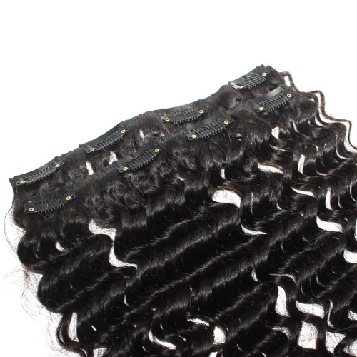 Vista 6 de Extensiones de cabello ondulado rizado con clip de 100 piezas de cabello humano Remy #1B, negro natural, 16 pulgadas, 4.23 oz, 8 piezas de cabello