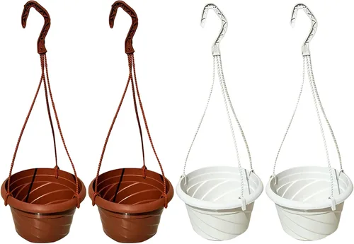 Vista 8 de 4 macetas colgantes de plástico, 5.9 pulgadas de diámetro x 3.54 pulgadas de alto, macetas pequeñas para plantas de flores, soporte de cadena