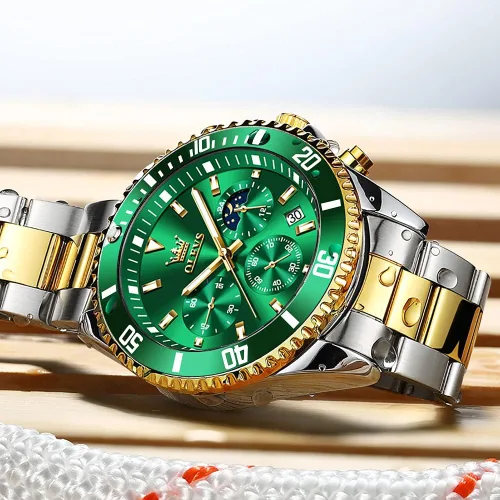 Vista 3 de OLEVS Mens Big Face Watches Stainless Steel Waterproof Date Analog Quartz Watches Fashion Business Chronograph Moon Phase Wrist Watches for Men