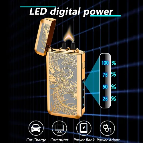 Vista 2 de Encendedor eléctrico recargable de arco de llama grande, tipo C, plasma, resistente al viento, con chip inteligente para campamento, aventura