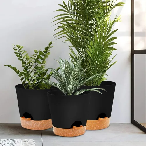 Vista 6 de GARDIFE Macetas de 10/9/8 pulgadas para plantas de interior, macetas auto-regantes, macetas de riego automático, macetas de flores, negras
