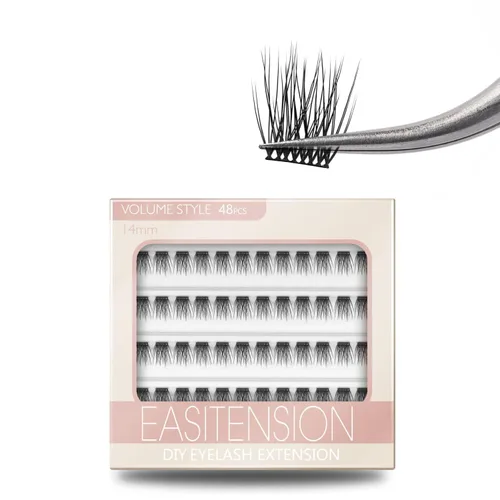 Vista 18 de Extensión de Pestañas DIY, Efecto 3D Pestañas Individuales Adheridas con Pegamento 12 Racimos Conjunto de Pestañas de Volumen, Extensión de Pestañas