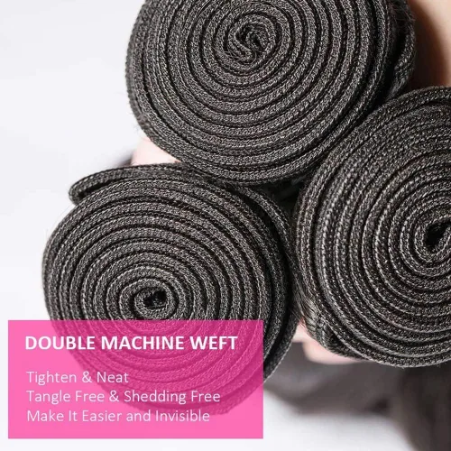 Vista 3 de Extensiones de cabello humano ondulado de 16, 18, 20, 22 pulgadas, grado 10A, extensiones de cabello humano ondulado 100% sin procesar, color negro