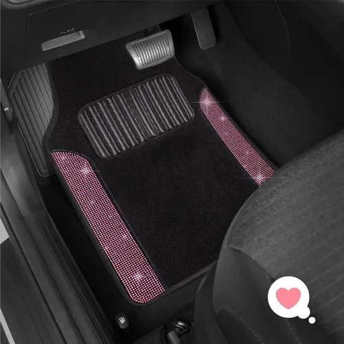 Vista 3 de Carbella Juego de 4 Alfombrillas de Coche con Diamantes Brillantes Estilo Bling, Alfombrillas de Suelo de Coche de Cristal de Strass Brillante