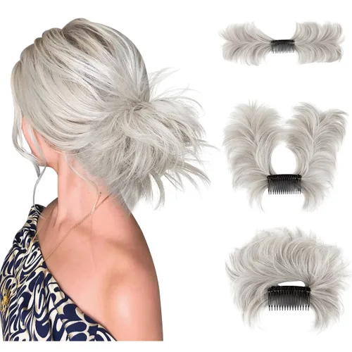 Vista 49 de Peine de moño desordenado con clip lateral para mujer, corto, natural, lacio, versátil, ajustable, fácil de peinar, (rubio ceniza-C)